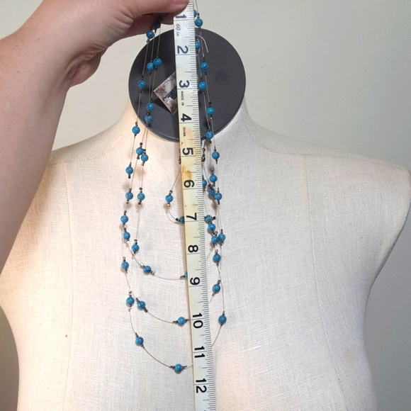 Hand Crafted Necklace & Earring Set Heirloom Sterling Blue Beaded Multistrand - Picture 6 of 6